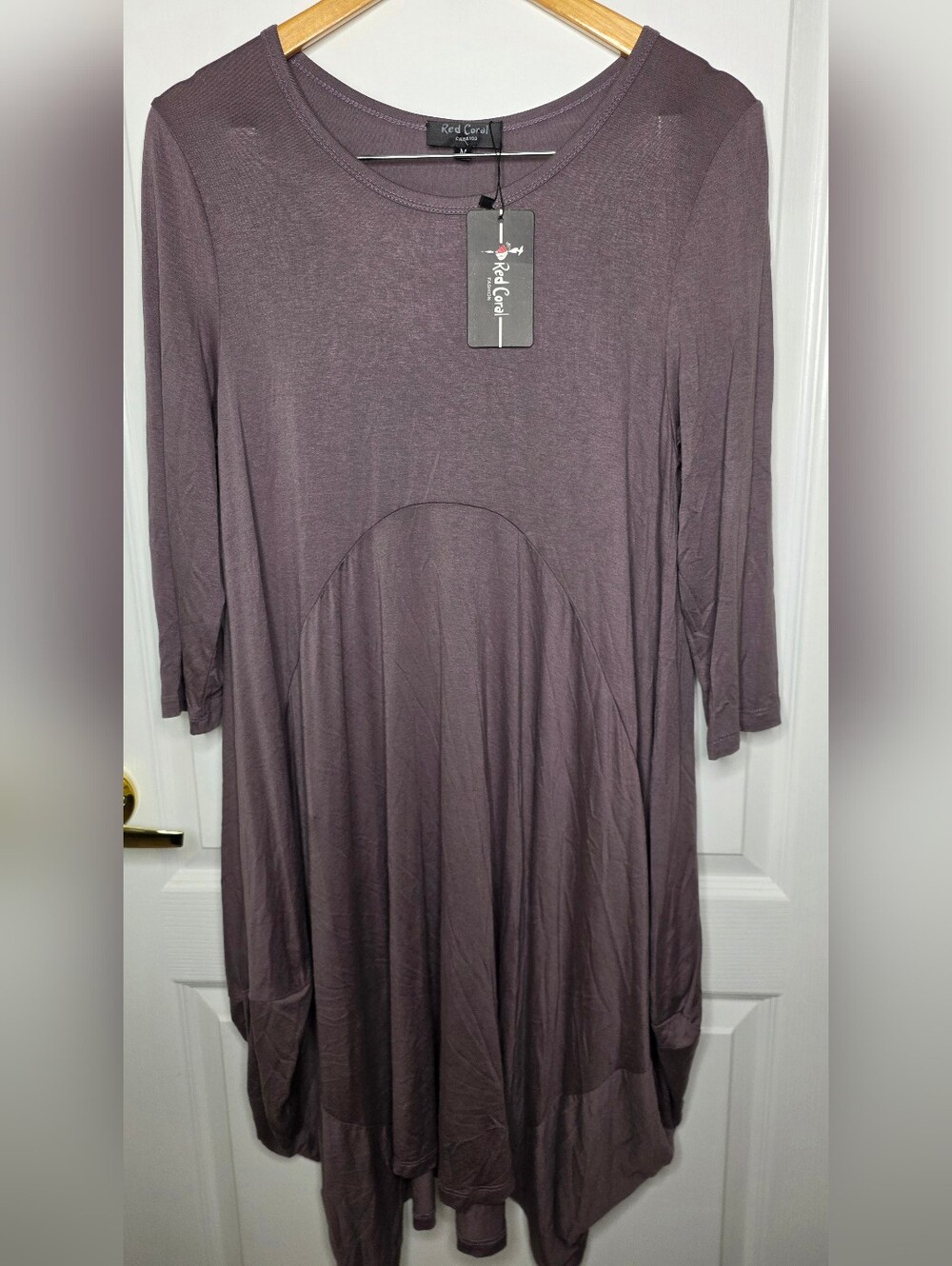 NWT Red Coral Mauve Scoop Neck Swing Dress SZ M